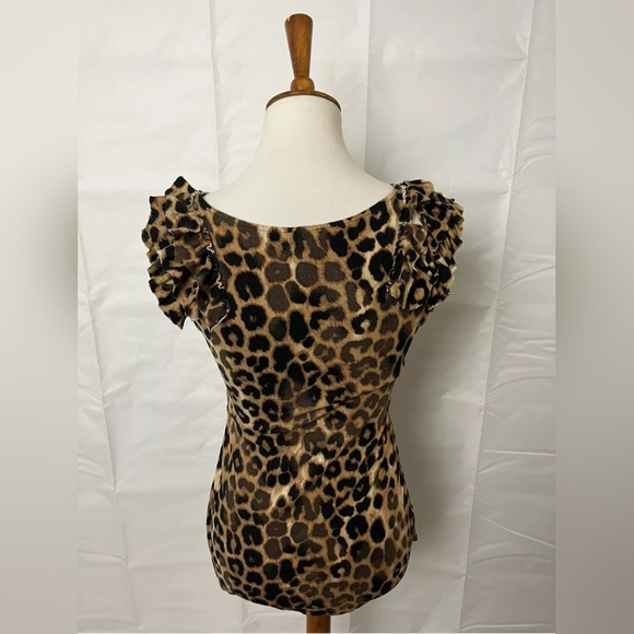 Express V-Neck Blouse Leopard Sleeveless Top Womens Size XS - Picture 3 of 6